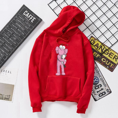 

Hooded Sweatshirt Pink Doll Embroidery Print Couple Polyester O-Neck Round Neck Full Sleeve Length