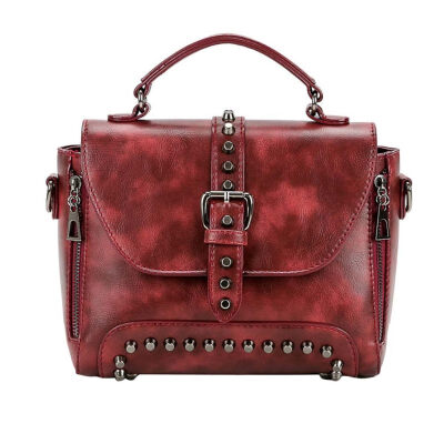 

Retro Women Rivet Buckle Double Zip Faux Leather Handbag Crossbody Shoulder Bag