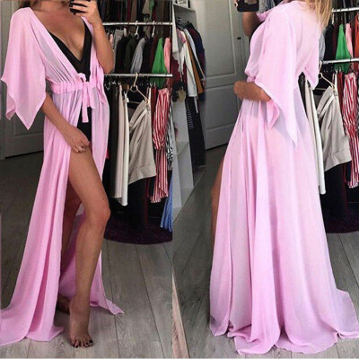 

Women Chiffon Kimono Beach Cardigan Bikini Cover Up Wrap Beachwear Long Dress