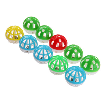 

10pcs Plastic Hollow Out Round Pet Cat Colorful Ball Toys With Small Bell