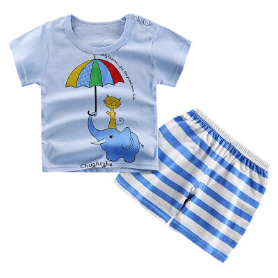 

Summer Children Baby Girls Casual Cartoon Pattern Short Sleeve Tops T-shirtShorts Suits Costume Set