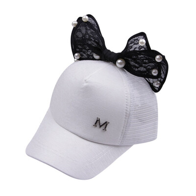 

Children Girl Sun Hat Baseball Cap Pearl Bowknot Mesh Sun Visor Adjustable Hat