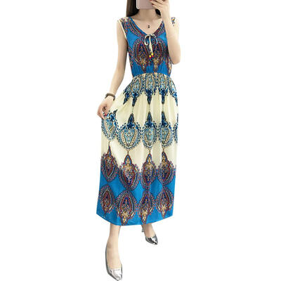 

Bohemia Floral Print Sleeveless Tunic Long Dress Elegant Women Maxi Dresses