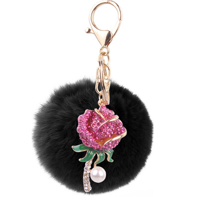 

Korean fashion pink rose keychain creative rex rabbit plush ball car bag pendant small gifts