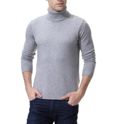 

Mens Fashion Solid Color Slim Fit Pullover Sweater Tops High Collar Long Sleeve