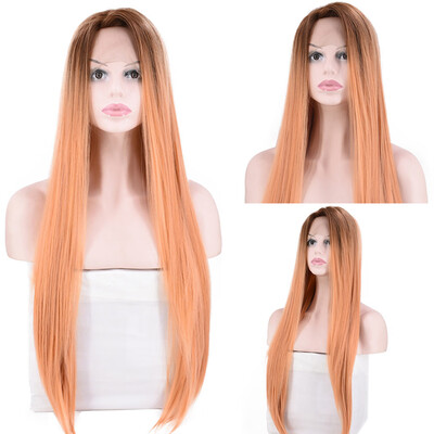 

〖Follure〗Womens Fashion Front lace Wig Orange Synthetic Hair Long Wigs Wave straight Wig