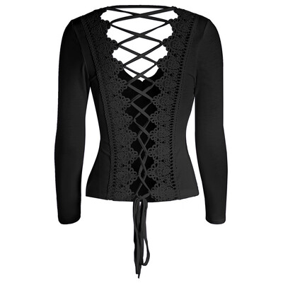 

Criss Cross Long Sleeve Lace Back T-Shirt