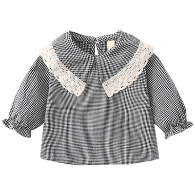 

Spring Autumn New Infant Baby Children Girls Cotton Long Sleeve Blouse Cute Lace Plaid Printed Solid Color Comfortable T-shirt