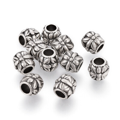 

Tibetan Style Alloy European Beads Large Hole Beads Barrel with Flower Lead Free & Nickel Free & Cadmium Free