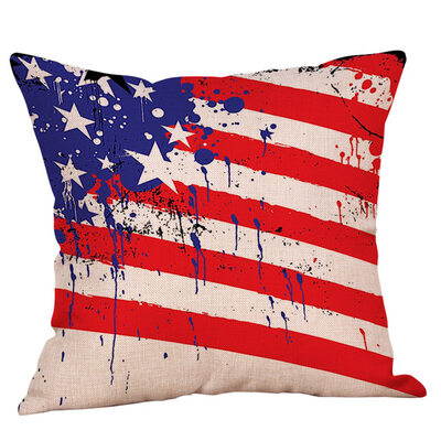 

America Flag Cushion Cover Cotton Linen Decorative Pillowcase Chair Seat British style Pillows Case Blue Red Geometric