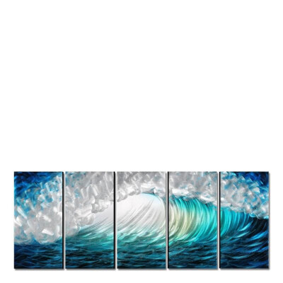 

Tooarts Waves Modern Painting Wave Seascape Print Wall Art Home Decoration 5 Panels Blue & Green & White