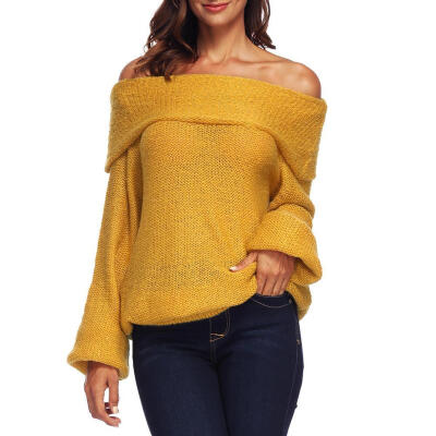 

Solid Color Sexy One Shoulder Long Sleeve Knitted Tops Women Casual T-shirt