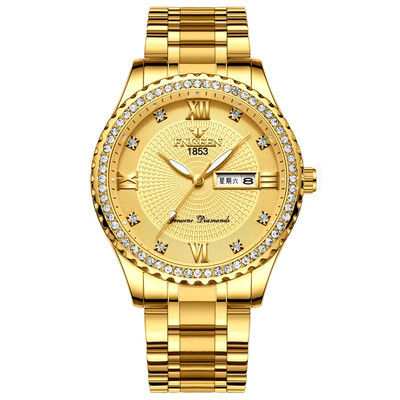 

Men gold Watches business man Top Brand Luxury Quartz Watch stainless Steel Diamond Male Clock Date Week relogio masculino
