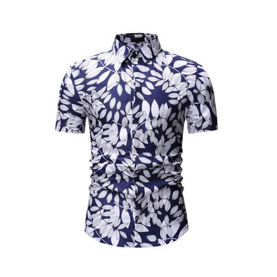 

Male Fashion Casual Flower Shirt Slim Cotton Short-sleeve Turn-down Collar Shirts For Men