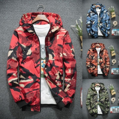 

Mens Camo Hoodie Zip Up Jacket Sweatshirt Hooded Top Warm Coat Jacket Outwear