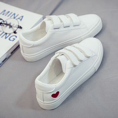 

Woman Leather Shoes 2019 Spring New Fashion Women Shoes Casual High Platform PU Leather Heart Women Casual White Shoes Sneakers
