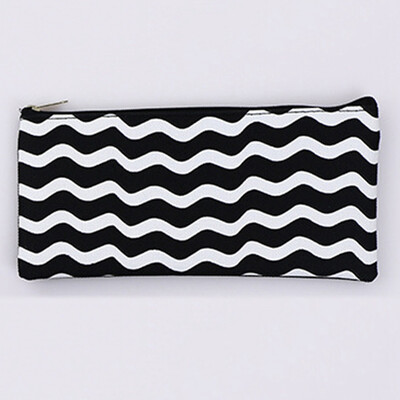 

Black And White Wavy Stripes Pencil Case Fashion Simple Style Pen Bag Cosmetic Makeup Storage Bag