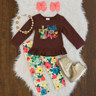 

Toddler Kid Baby Girls Thanksgiving Tops T-shirt Pants Outfits Clothes