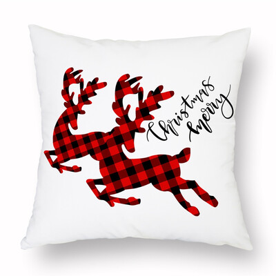 

Merry Christmas Elk Christmas Tree Snowflake Plaid Pillow Covers Holiday Sofa Throw Cushion Case Xmas Decor