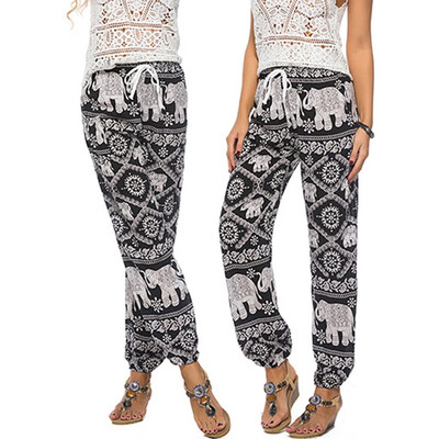 

Tailored Women High Waist Printing Bandage Easy Trousers Long Pants Sandy Beach Pants