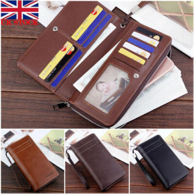 

Mens Business Leather Long Wallet Card Holder Checkbook Purse Large Capacity