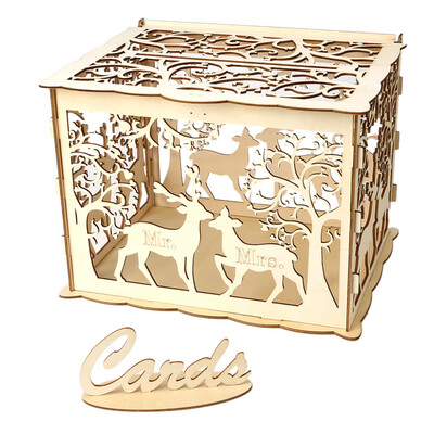

DIY Wooden Wedding Card Box with Lock&Card Sign Rustic Hollow Gift Card Holder for Reception Wedding Anniversary Party Decorat