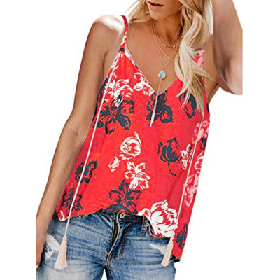 

Starmoon Womens Adjustable Down V Neck Floral Print Loose Casual Sleeveless Tank Top