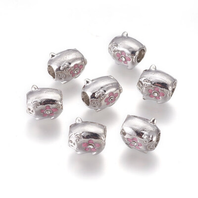 

Alloy European Stopper Beads Platinum Color Pig with Rhinestone about 11mm wide 13mm long 12mm high hole 42mm