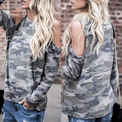 

Women Camouflage Print T-shirts Army Long Sleeve Camo Shirt Tops Blouse Tee AU