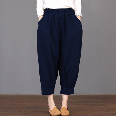 

Women Thin Ankle-Length Harem Trousers Capris Loose Elastic Waist Pants BGL