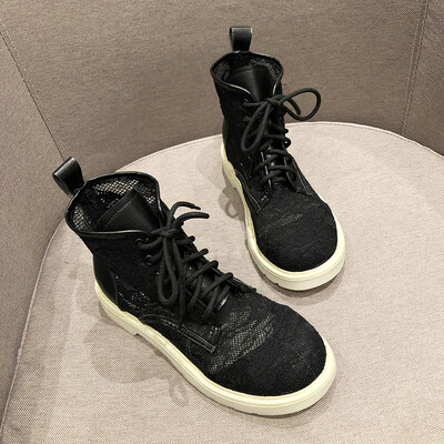 

Martins boots summer breathable high-top female lace hollow short boots students thick bottom English wind ins tide