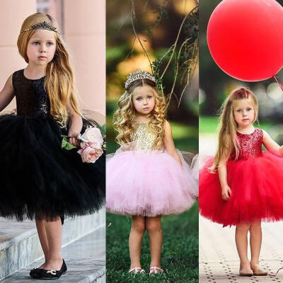 

Fashion Kids Baby Flower Girls Party Sequins Dress Gown Bridesmaid Dresses XMAS