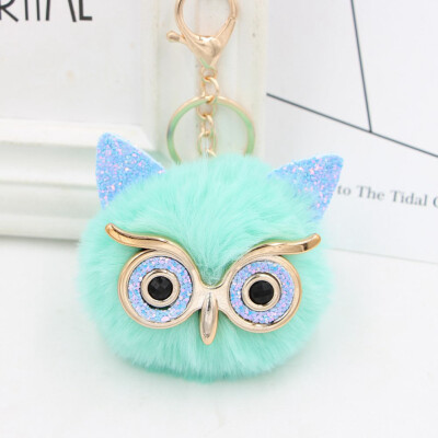 

Women Owl Faux Rabbit Fur Fluffy Key chain Key Ring Pompom Ball Pendant Cute