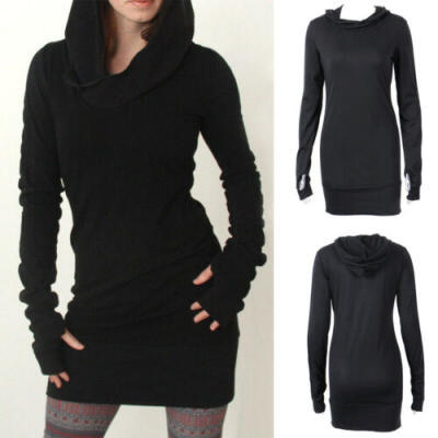 

Women Hooded Jumper Mini Dress Long Sleeve Casual Hoodie Sweatshirt Pullover Top