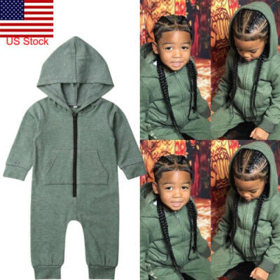 

US Newborn Baby Girls Boys Zipper Jumpsuit Romper Infant Warm Hooded Outfits New