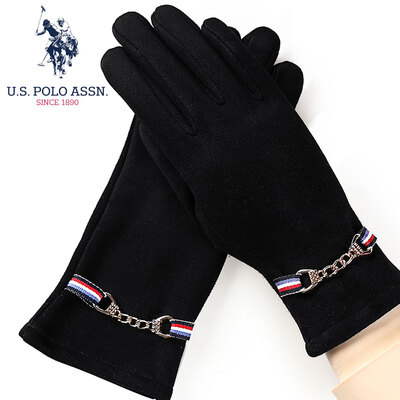 

Us polo suede gloves ladies autumn&winter fashion plus velvet thick warm windproof cold riding bike slip resistant screen velvet gloves female gift box PSTMD-62005 black