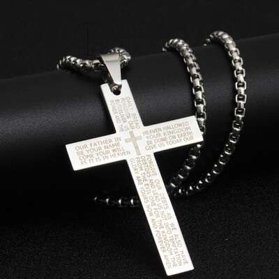 

New Stainless Steel Vintage Black Gold Silver Cross Pendant Prayer Bible Necklace 22 Inch For Men Women