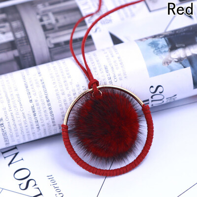 

Top Quality Super Star style Mink fur Ball Metal Round Necklaces for Women Sweater ChainWinter Jewelry