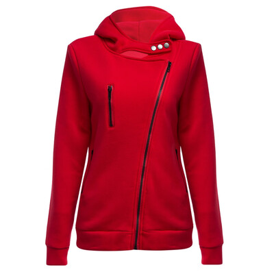 

Casual Turn-down Collar Zipper Button Design Women Hoodie