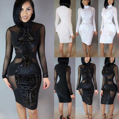 

Women Bandage Bodycon Casual Long Sleeve Evening Party Cocktail Mini Dress