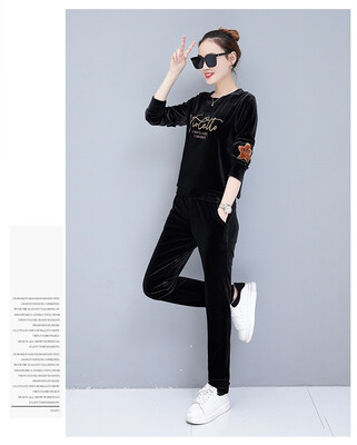 

Womens 2018 spring&autumn new round collar cover head fashionable leisure womens sweater two-piece set