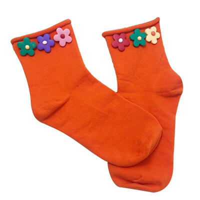 

Fashion Women Colorful Flower Curl Edge Breathable Cotton Over Ankle Short Socks