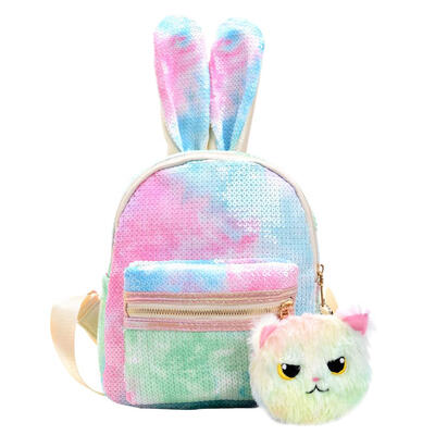 

Cute Ears Decor Travel Sequins Backpacks Women Kids Cat Pendant Knapsack