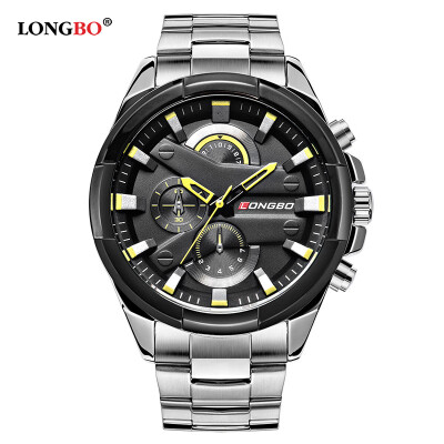 

80242 three eyes&six needles large dial mens watch black steel belt sports&leisure waterproof mens watch