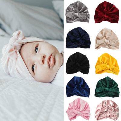 

Newborn Toddler Baby Boy Girl Kids Turban Velvet Beanie Hat Winter Warm Soft Cap
