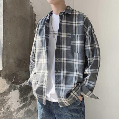 

Mens Casual Plaid Shirts Fashion Long Sleeve Loose-Fitting Check Top