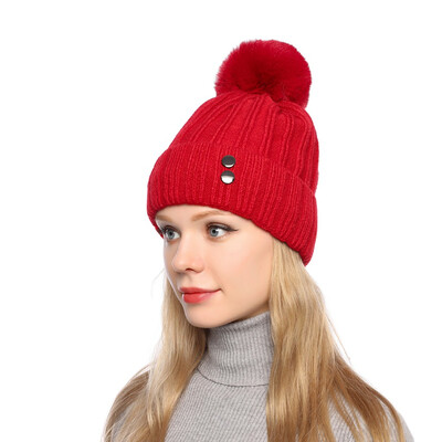 

Tailored Fashion Women Curling Button Cap Hat Winter Warm Thickened Knitted Ball Cap