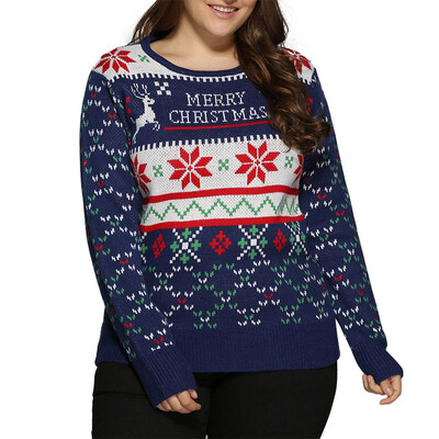 

Plus Size Snowflake Christmas Jacquard Knit Sweater