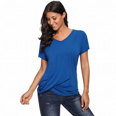 

Solid color V-neck short-sleeved bottoming shirt casual ladies top