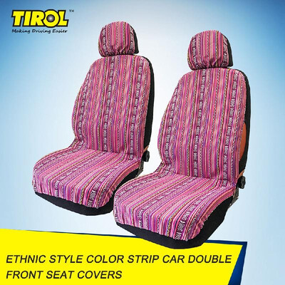 

4-piece Tirol Universal Double Front Seat Covers Color Strip Car Seat Cover Front Seat Protectors Ethnic Style Seat Decoration Cov